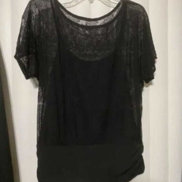 White Black Market, Black lace short sleeve camisole - Picture 1 of 7